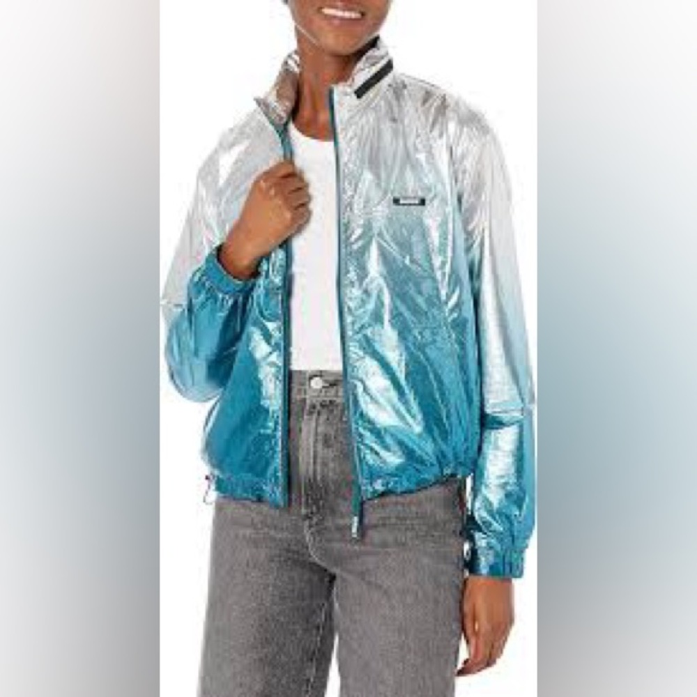 Guess Cheryl Windbreaker Ombré Jacket Hoodie Retro Silver Shiny